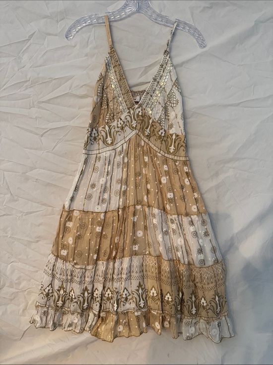 Ananta Dresses & Skirts - Ananta Festival Bohemian Spaghetti-Strap Dress in Beige and White